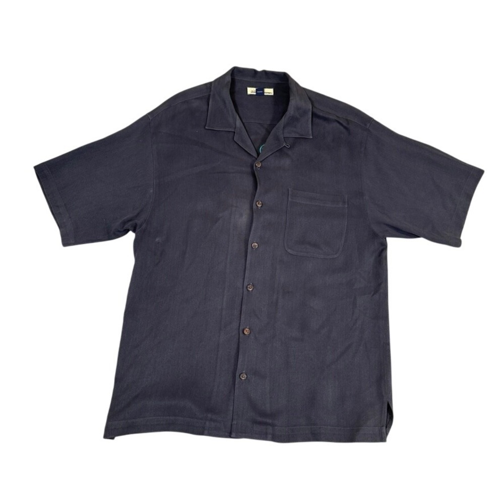Tommy Bahama Mens Silk Herringbone Camp Shirt Charcoal Grey 23-T3985 Size M